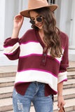 Striped Dropped Shoulder Side Slit Sweater