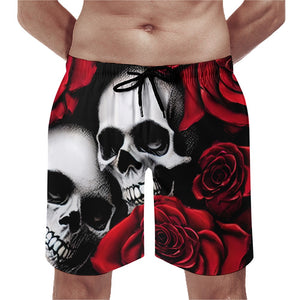 Men's Skulls and Roses Casual Beach Shorts