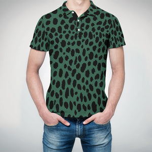 Animal Print Straight Polo Shirt - Green