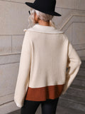 Color Block Half-Zip Dropped Shoulder Knit Pullover