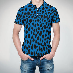 Animal Print Straight Polo Shirt - Blue