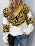 Leopard V-Neck Dropped Shoulder Sweater